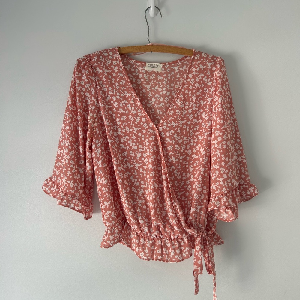 Sienna Sky Floral Wrap Blouse - Blush Pink